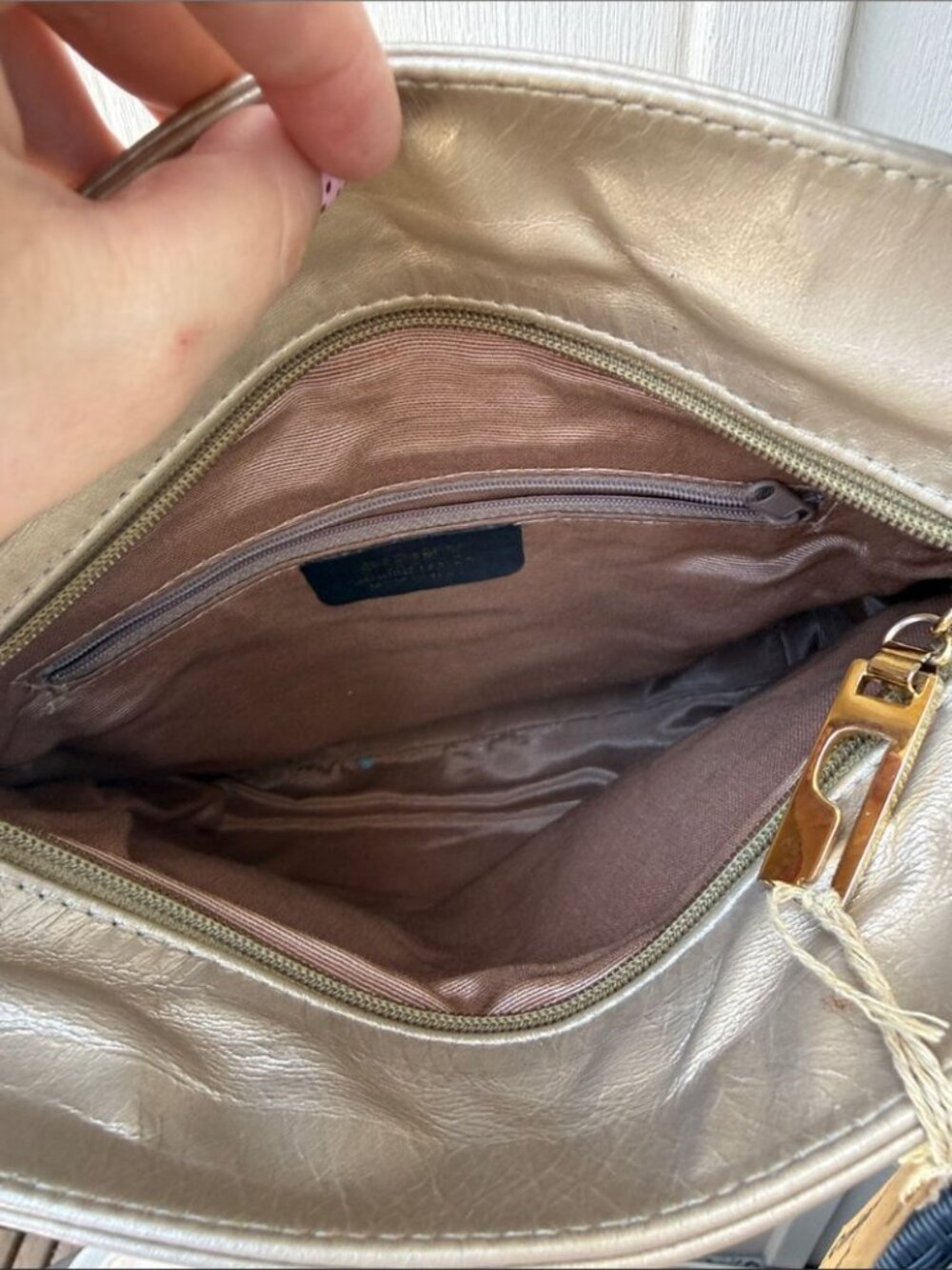 PINKY Genuine Leather Studded Metallic Cream Shoulder / Crossbody Bag - Picture 9 of 11